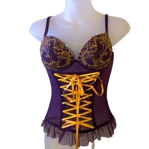 Vintage Philippe Matignon Lace Up Ruffle Victorian Corset Bustier Purple Size 34